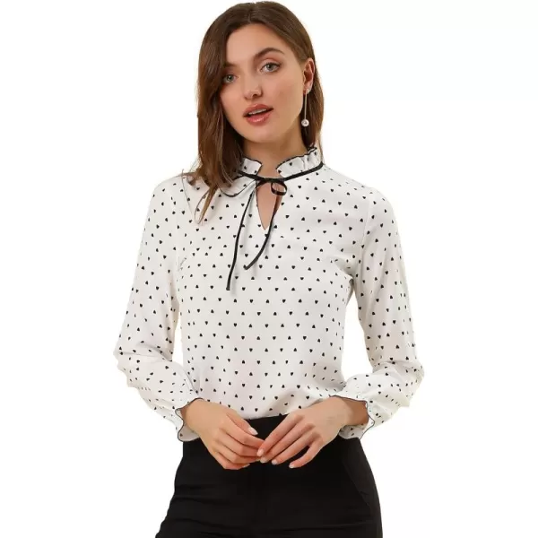 Allegra K Women's Bow Tie Neck Blouse Ruffled Collar Printed Long Sleeve Vintage Top