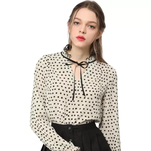 Allegra K Women's Bow Tie Neck Blouse Ruffled Collar Printed Long Sleeve Vintage Top