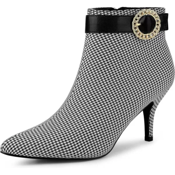 Allegra K Women's Buckle Plaid Stiletto Heels Houndstooth Ankle Boots