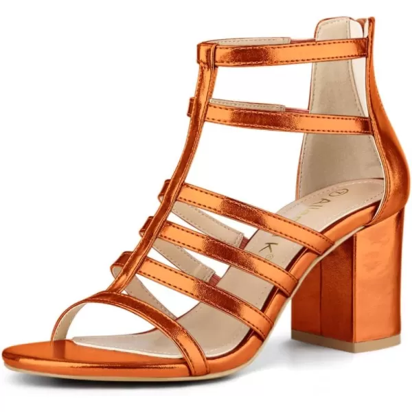 Allegra K Women's Cage Strappy Gladiators Chunky Heels Sandals