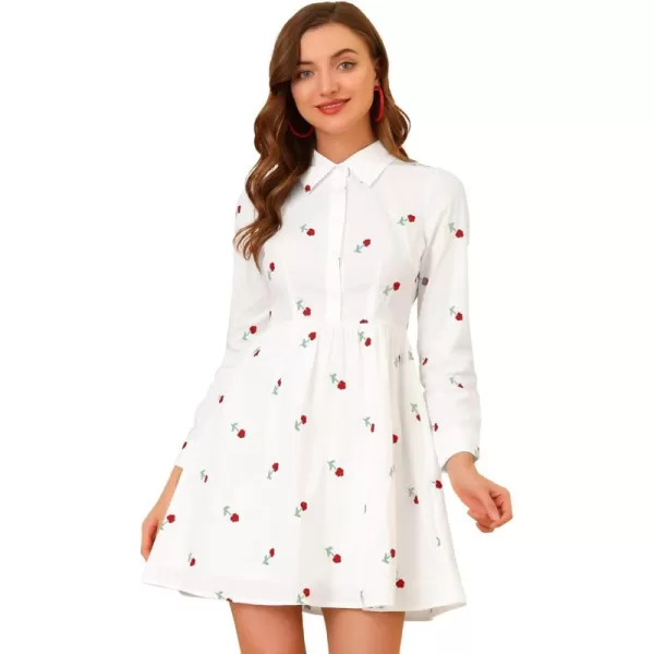 Allegra K Women's Casual Shirt Dress Long Sleeve Half Placket Embroidered Floral Mini Dresses