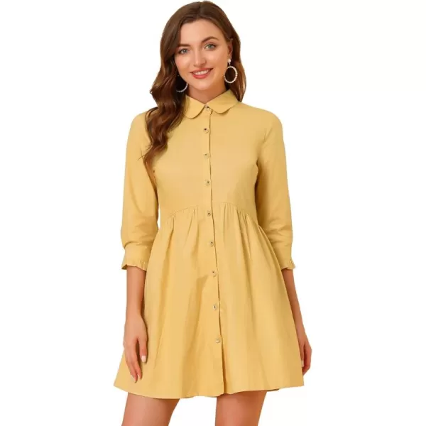 Allegra K Women's Casual Shirt Dress Ruched 3/4 Sleeve Button Up Mini Dresses