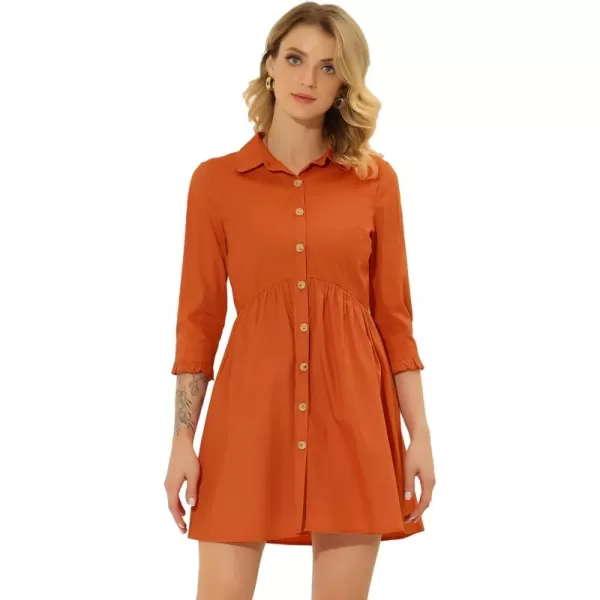 Allegra K Women's Casual Shirt Dress Ruched 3/4 Sleeve Button Up Mini Dresses