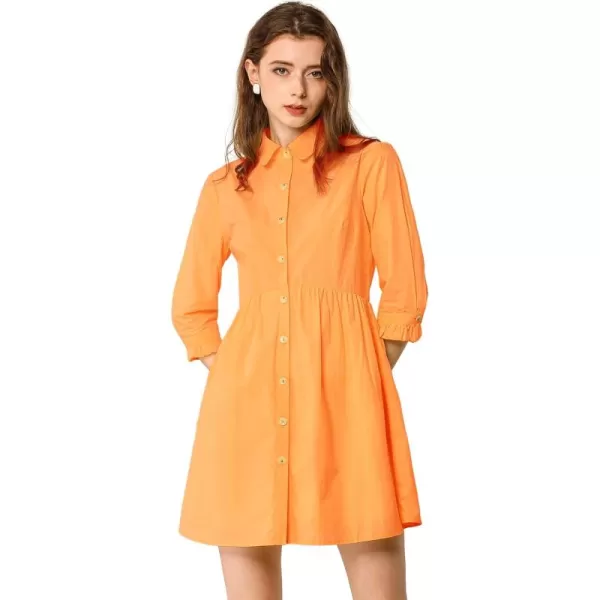 Allegra K Women's Casual Shirt Dress Ruched 3/4 Sleeve Button Up Mini Dresses