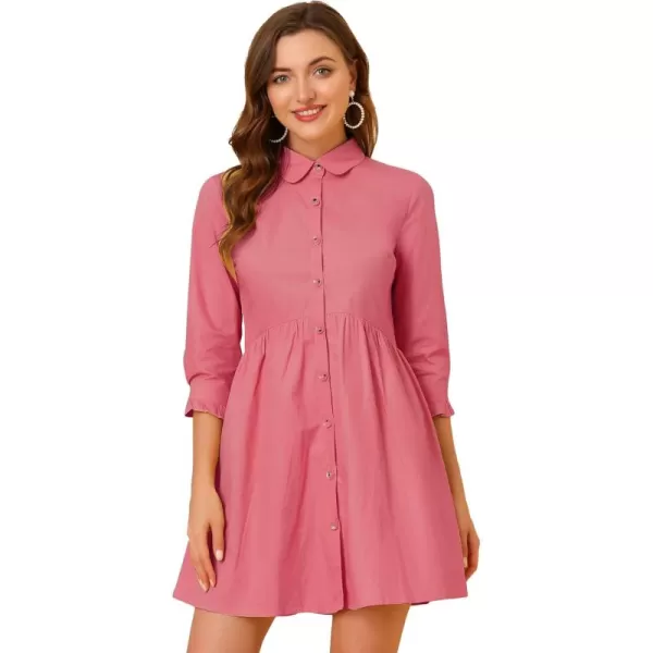 Allegra K Women's Casual Shirt Dress Ruched 3/4 Sleeve Button Up Mini Dresses