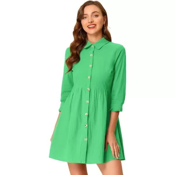 Allegra K Women's Casual Shirt Dress Ruched 3/4 Sleeve Button Up Mini Dresses