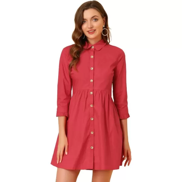 Allegra K Women's Casual Shirt Dress Ruched 3/4 Sleeve Button Up Mini Dresses