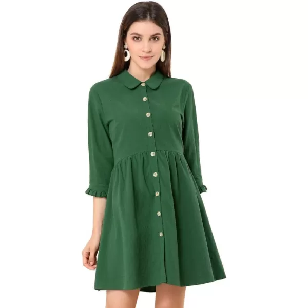 Allegra K Women's Casual Shirt Dress Ruched 3/4 Sleeve Button Up Mini Dresses