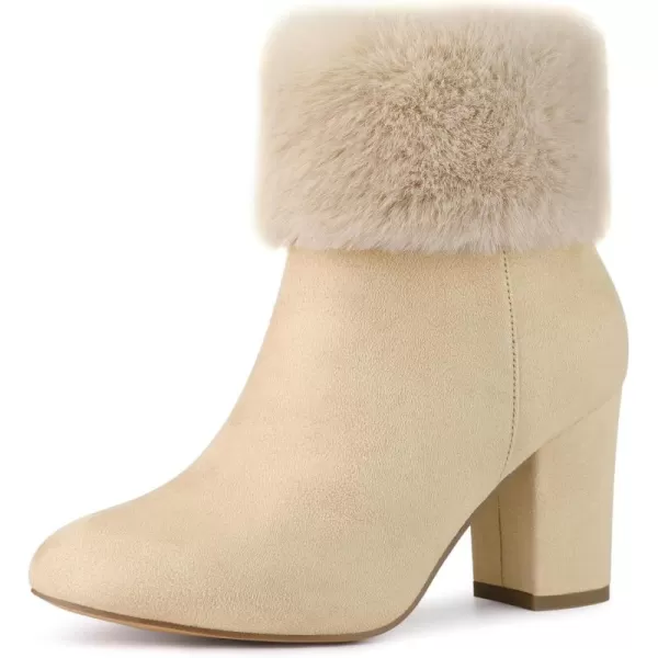 Allegra K Women's Christmas Faux Fur Chunky Heel Ankle Boots