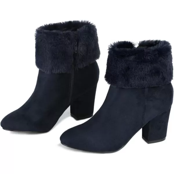 Allegra K Women's Christmas Faux Fur Chunky Heel Ankle Boots