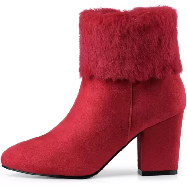 Allegra K Women's Christmas Faux Fur Chunky Heel Ankle Boots