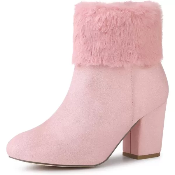 Allegra K Women's Christmas Faux Fur Chunky Heel Ankle Boots