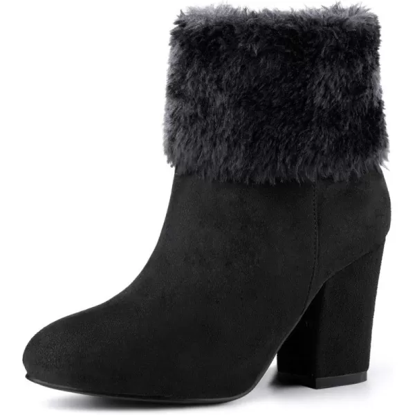 Allegra K Women's Christmas Faux Fur Chunky Heel Ankle Boots