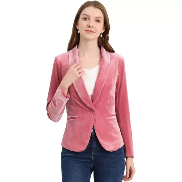 Allegra K Women's Christmas Office Coat Solid Shawl Collar 1 Button Velvet Blazer