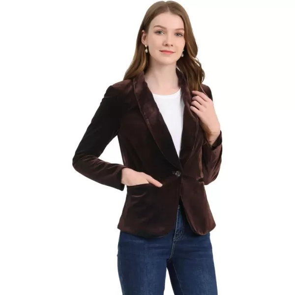 Allegra K Women's Christmas Office Coat Solid Shawl Collar 1 Button Velvet Blazer