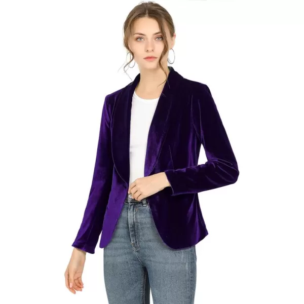 Allegra K Women's Christmas Office Coat Solid Shawl Collar 1 Button Velvet Blazer