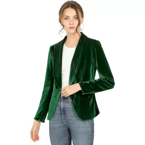 Allegra K Women's Christmas Office Coat Solid Shawl Collar 1 Button Velvet Blazer