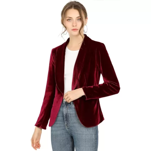 Allegra K Women's Christmas Office Coat Solid Shawl Collar 1 Button Velvet Blazer