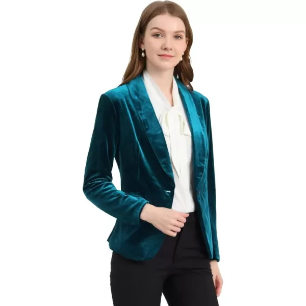 Allegra K Women's Christmas Office Coat Solid Shawl Collar 1 Button Velvet Blazer