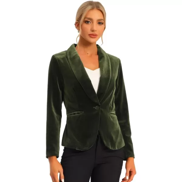 Allegra K Women's Christmas Office Coat Solid Shawl Collar 1 Button Velvet Blazer