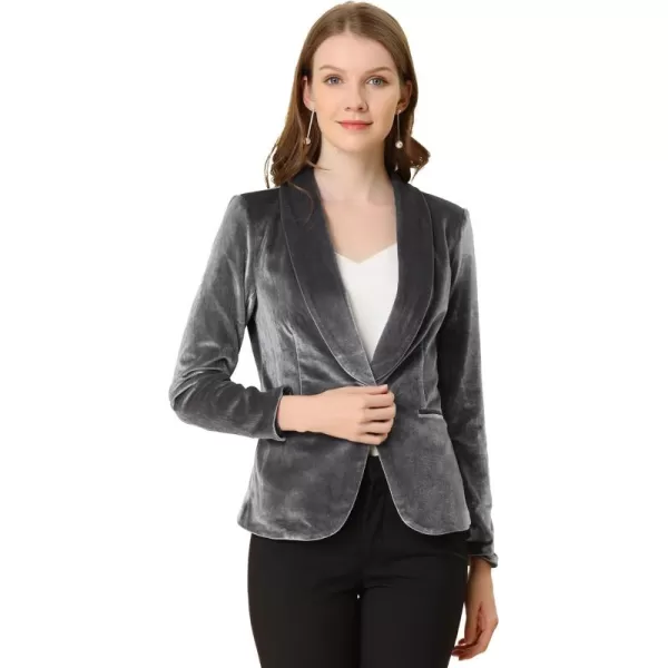 Allegra K Women's Christmas Office Coat Solid Shawl Collar 1 Button Velvet Blazer