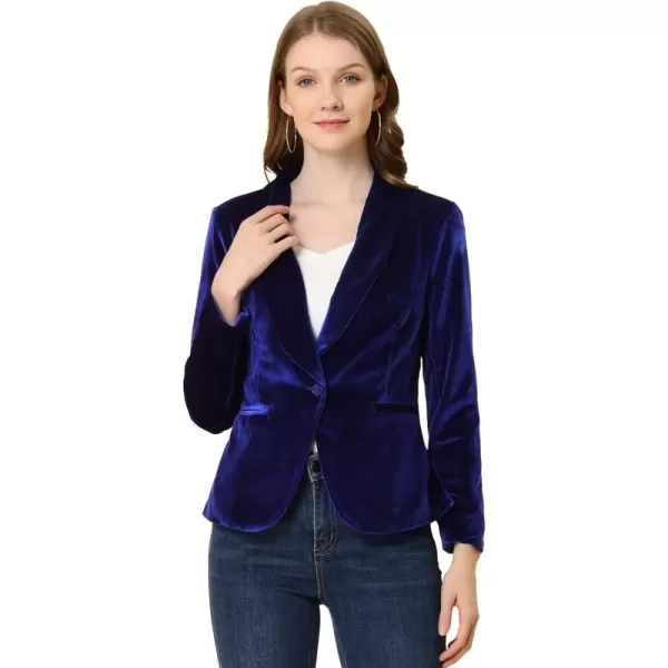 Allegra K Women's Christmas Office Coat Solid Shawl Collar 1 Button Velvet Blazer