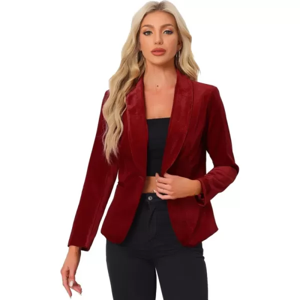 Allegra K Women's Christmas Office Coat Solid Shawl Collar 1 Button Velvet Blazer