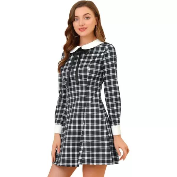 Allegra K Women's Christmas Peter Pan Collar Fit and Flare Mini Plaid Tartan Dress