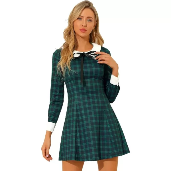 Allegra K Women's Christmas Peter Pan Collar Fit and Flare Mini Plaid Tartan Dress