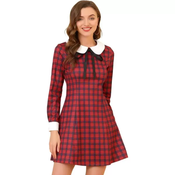 Allegra K Women's Christmas Peter Pan Collar Fit and Flare Mini Plaid Tartan Dress