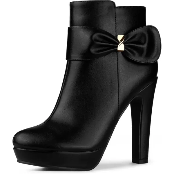 Allegra K Women's Chunky High Heels Platform Bow Decor Ankle Boots