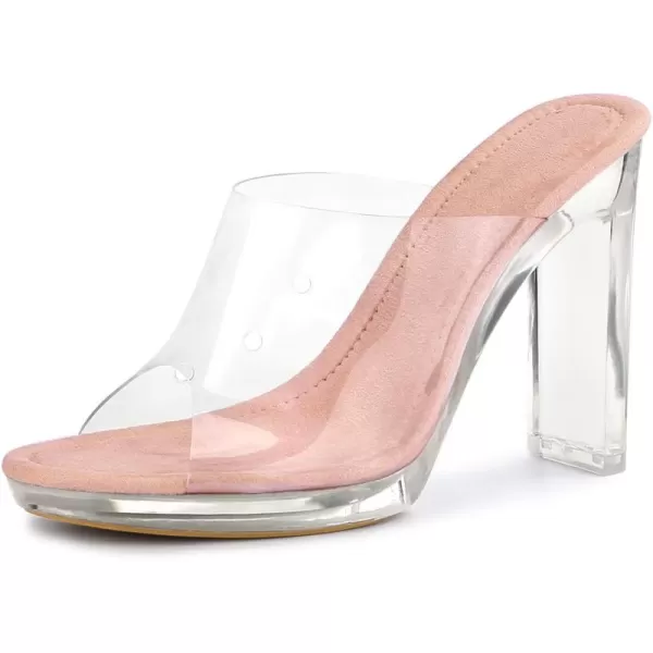 Allegra K Women's Clear Heel Platform Open Toe Chunky Heels Slides Sandals