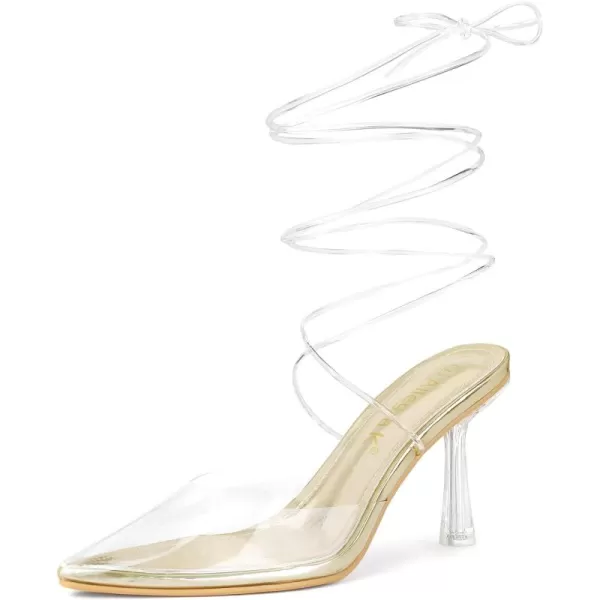 Allegra K Women's Clear Heels Lace Up Strappy Stiletto Transparent Heel Sandals