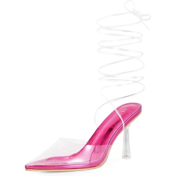 Allegra K Women's Clear Heels Lace Up Strappy Stiletto Transparent Heel Sandals