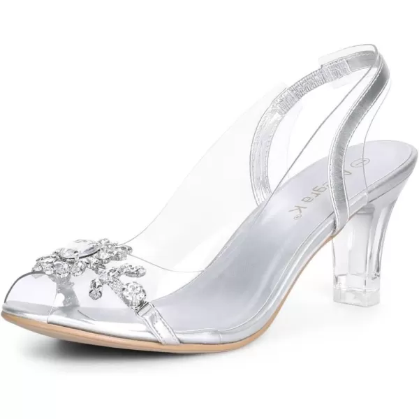 Allegra K Women's Clear Slingback Flower Rhinestone Peep Toe Heels Sandals