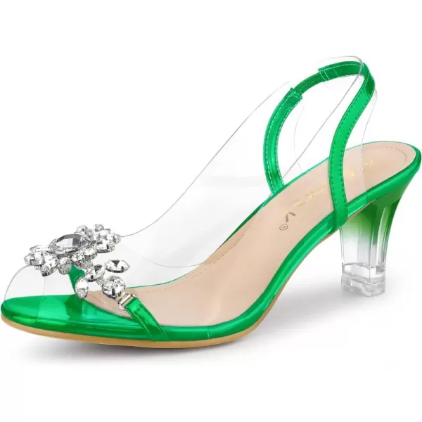 Allegra K Women's Clear Slingback Flower Rhinestone Peep Toe Heels Sandals