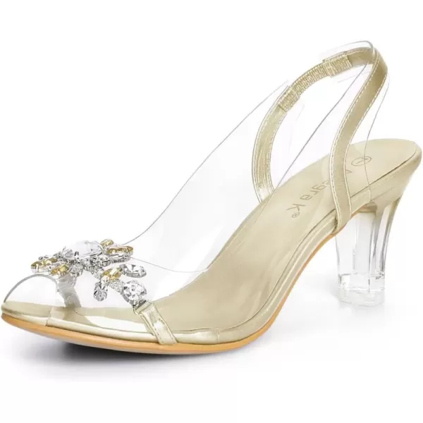 Allegra K Women's Clear Slingback Flower Rhinestone Peep Toe Heels Sandals