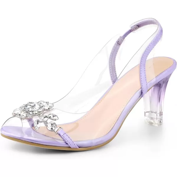 Allegra K Women's Clear Slingback Flower Rhinestone Peep Toe Heels Sandals