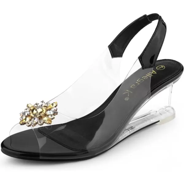 Allegra K Women's Clear Slingback Wedges Rhinestone Transparent Peep Toe Heels