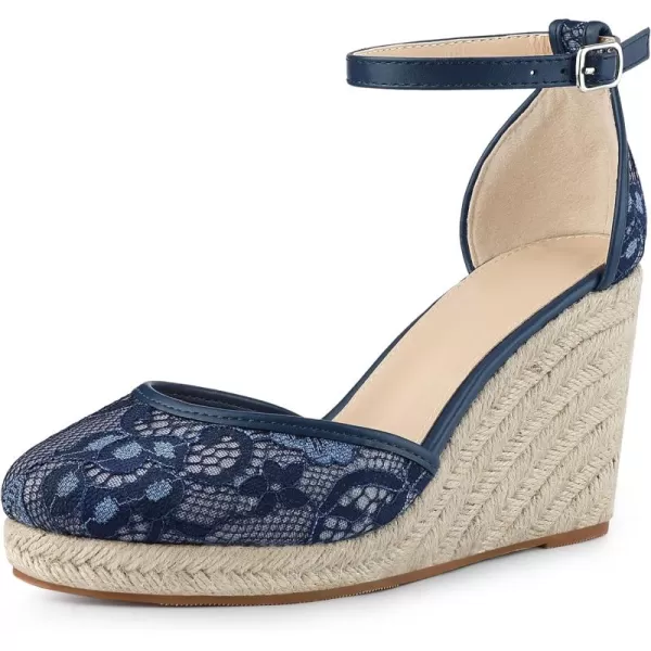 Allegra K Women's Closed Toe Espadrille Platform Heels Lace Wedge Sandals