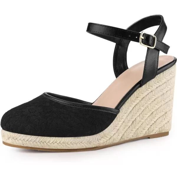 Allegra K Women's Closed Toe Platform Espadrilles Lace Wedge Heel Sandals