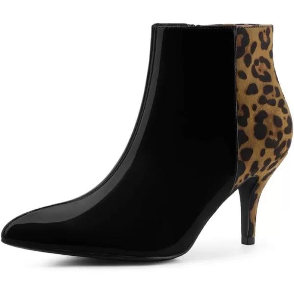 Allegra K Women's Contrast Color Leopard Print Stiletto Heel Ankle Boots