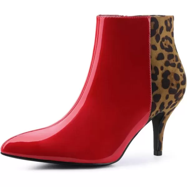 Allegra K Women's Contrast Color Leopard Print Stiletto Heel Ankle Boots