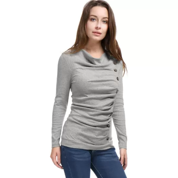 Allegra K Women's Cowl Neck Long Sleeves Buttons Decor Ruched Top