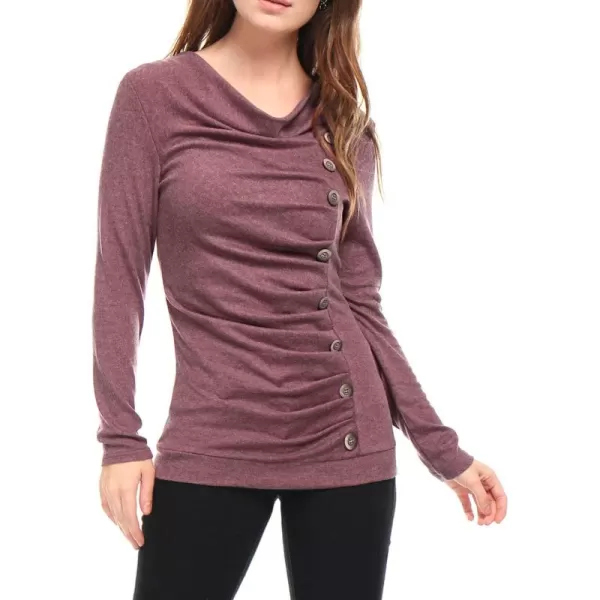 Allegra K Women's Cowl Neck Long Sleeves Buttons Decor Ruched Top