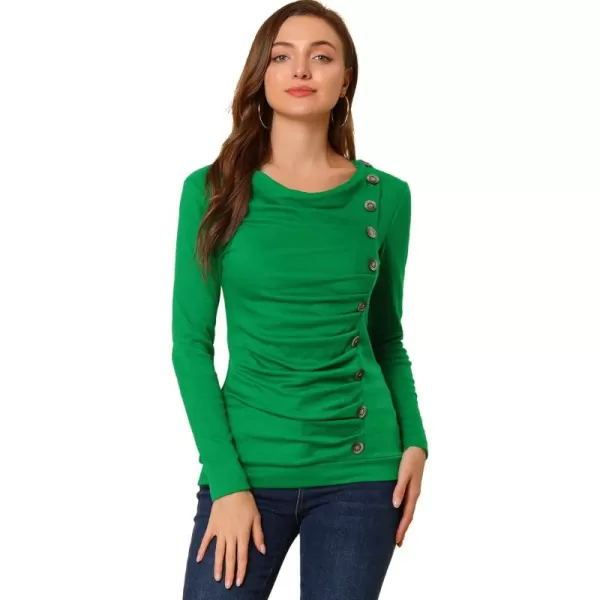 Allegra K Women's Cowl Neck Long Sleeves Buttons Decor Ruched Top