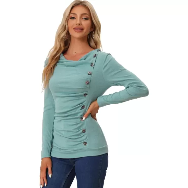 Allegra K Women's Cowl Neck Long Sleeves Buttons Decor Ruched Top