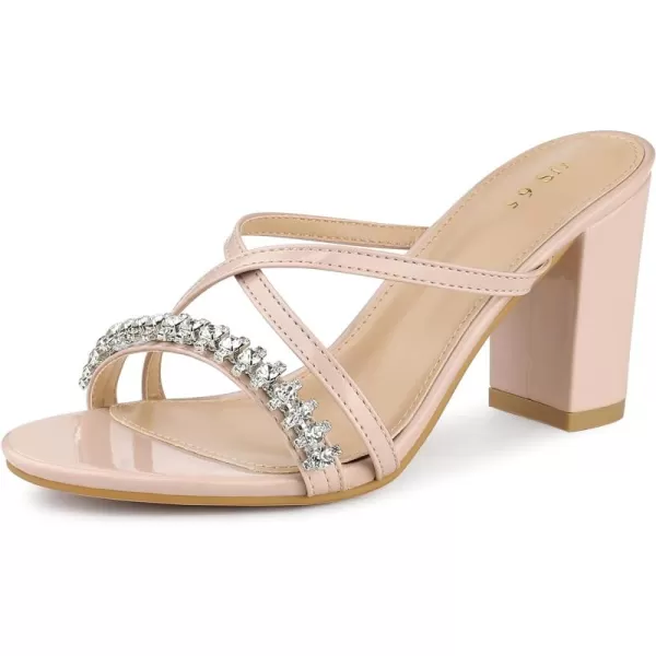 Allegra K Women's Crisscross Strap Rhinestone Block Heel Slide Sandals