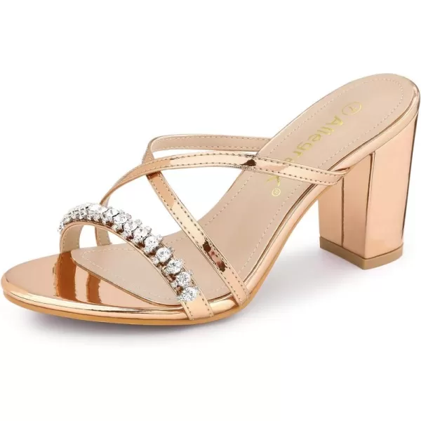 Allegra K Women's Crisscross Strap Rhinestone Block Heel Slide Sandals