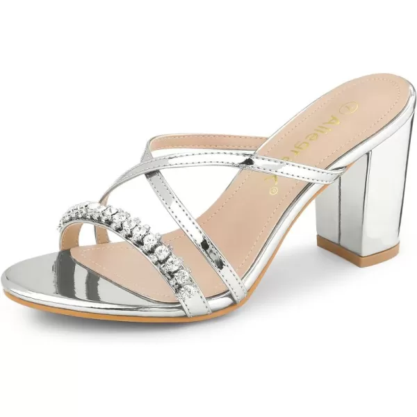 Allegra K Women's Crisscross Strap Rhinestone Block Heel Slide Sandals